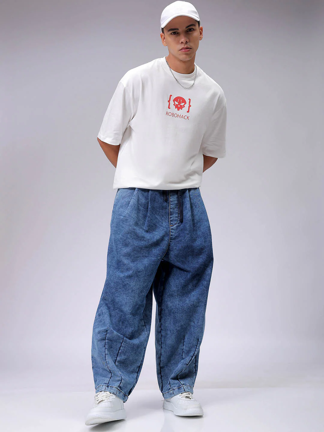 Men's Blue Baggy Fit Solid Street Wear Jeans - Image 3