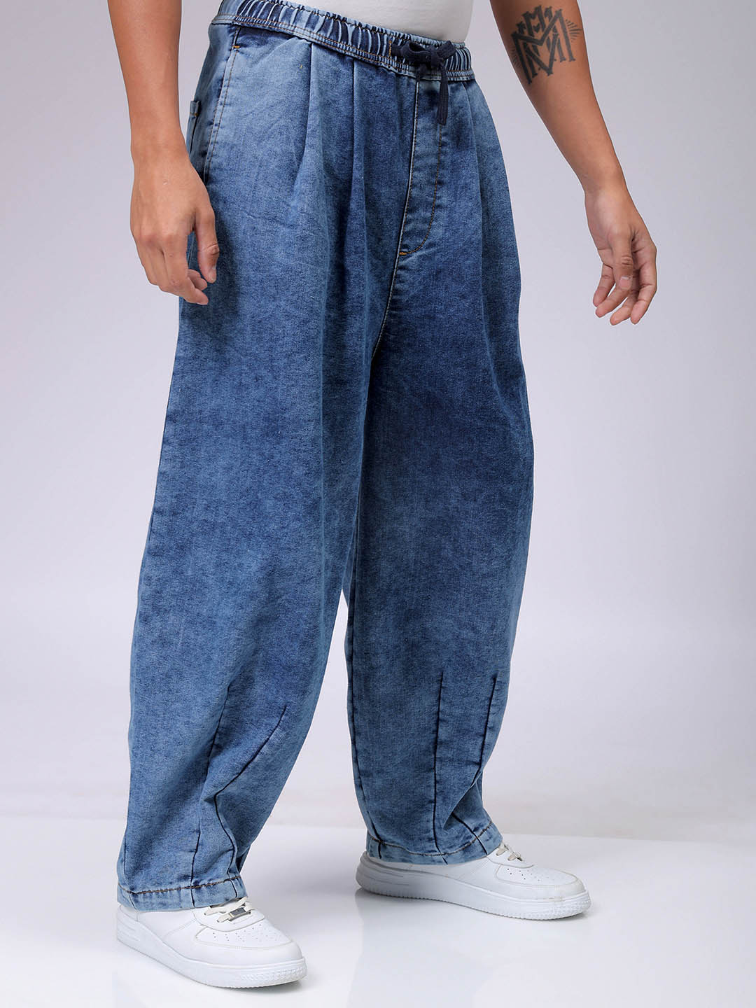Men's Blue Baggy Fit Solid Street Wear Jeans - Image 4