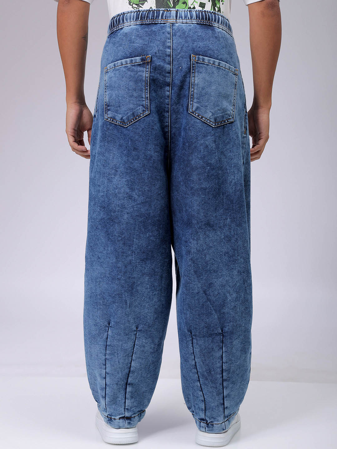 Men's Blue Baggy Fit Solid Street Wear Jeans - Image 5