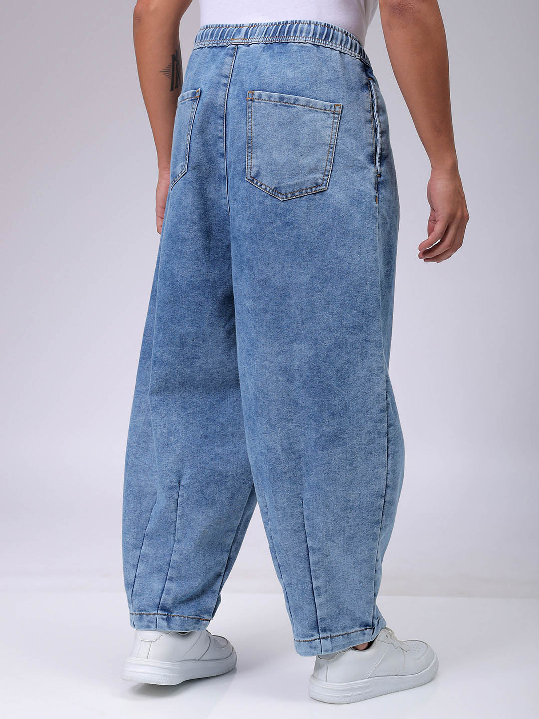 Men's Light Blue Baggy Fit Solid Street Wear Jeans - Image 5