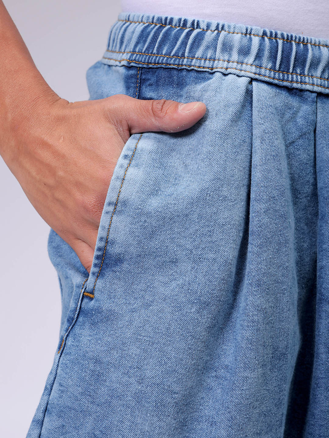 Men's Light Blue Baggy Fit Solid Street Wear Jeans - Image 7