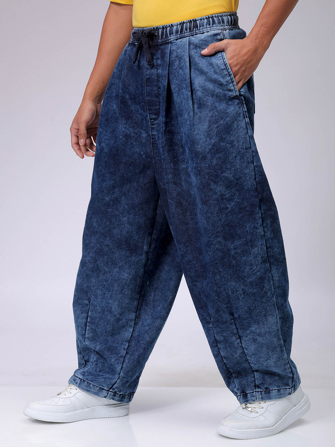 Men's Dark Blue Baggy Fit Solid Street Wear Jeans - Image 3