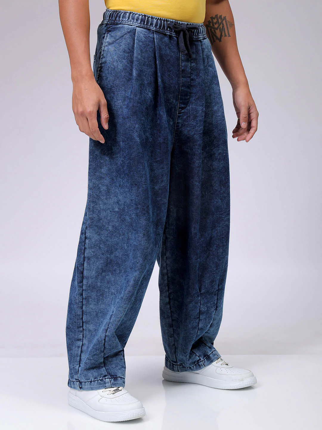 Men's Dark Blue Baggy Fit Solid Street Wear Jeans - Image 4