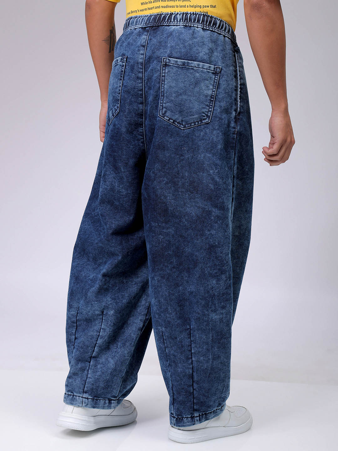 Men's Dark Blue Baggy Fit Solid Street Wear Jeans - Image 5
