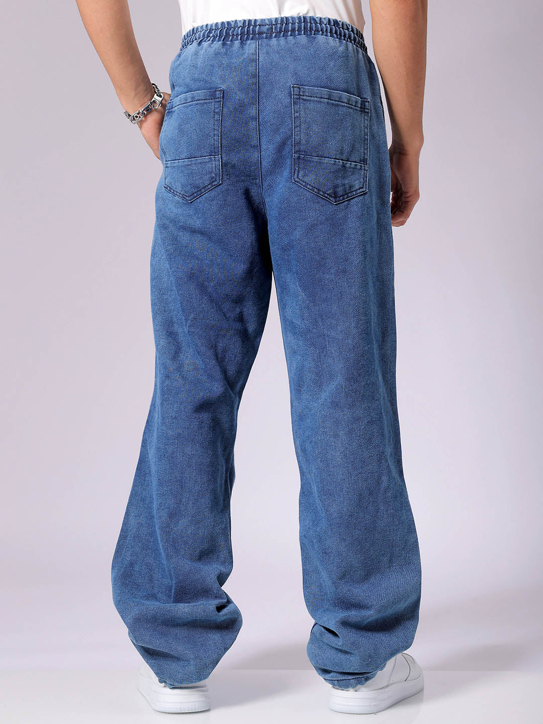 Men's Blue Baggy Fit Solid Utility Jeans - Image 4