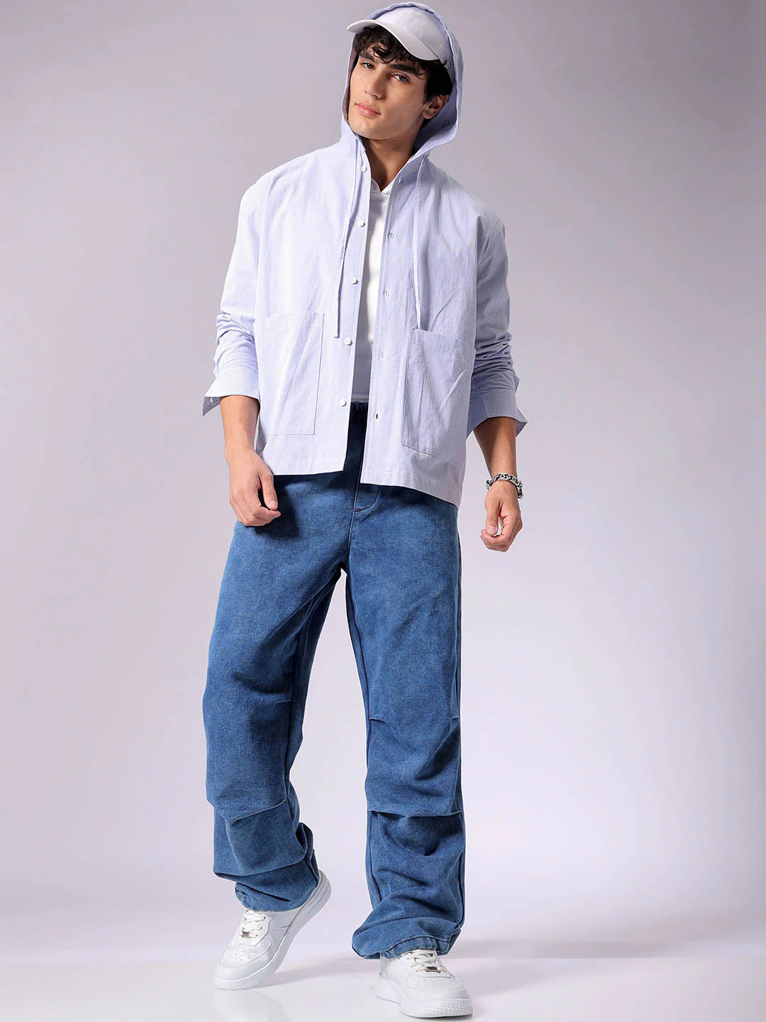 Men's Blue Baggy Fit Solid Utility Jeans - Image 5