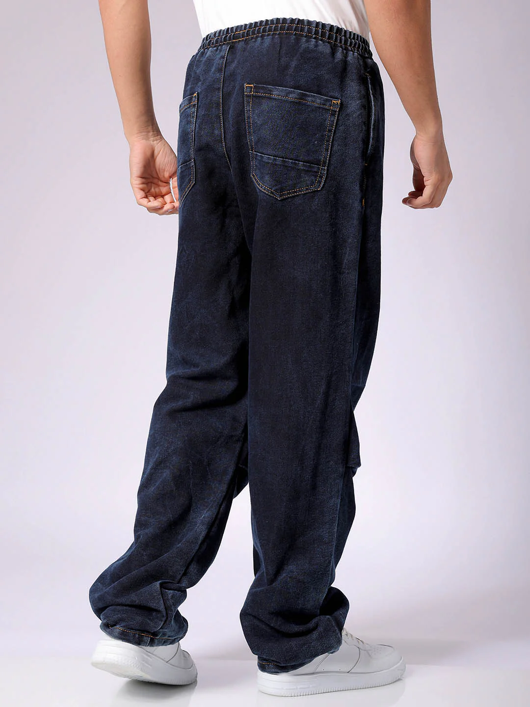 Men's Blue Baggy Fit Solid Utility Jeans - Image 3