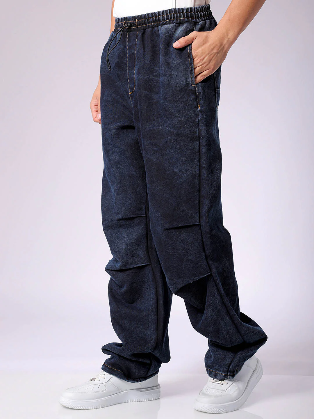 Men's Blue Baggy Fit Solid Utility Jeans - Image 4