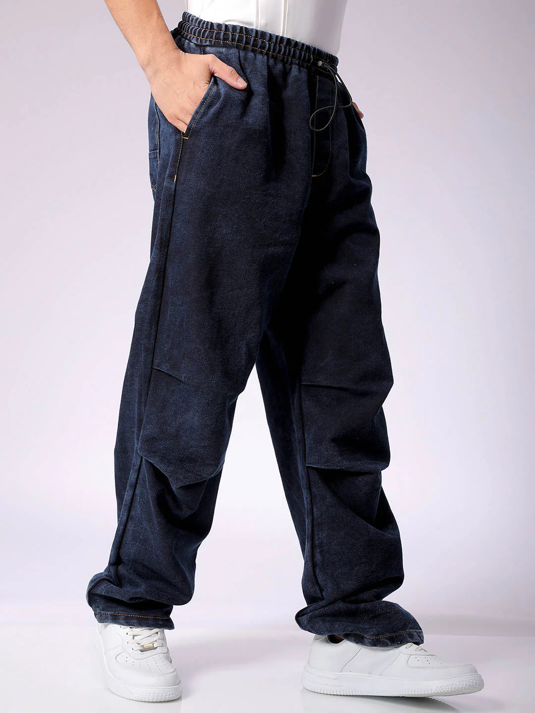 Men's Blue Baggy Fit Solid Utility Jeans - Image 5