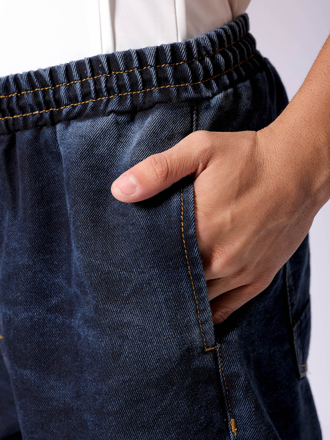 Men's Blue Baggy Fit Solid Utility Jeans - Image 7