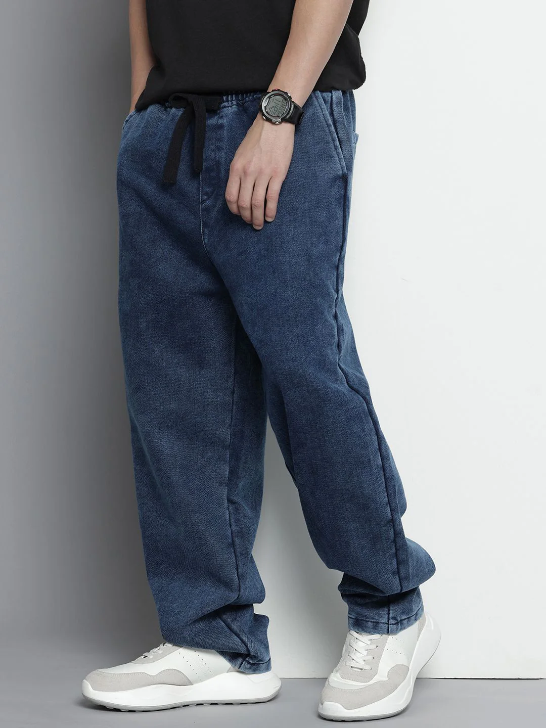 Men's Blue Loose Fit Solid Street Wear Jeans - Image 2