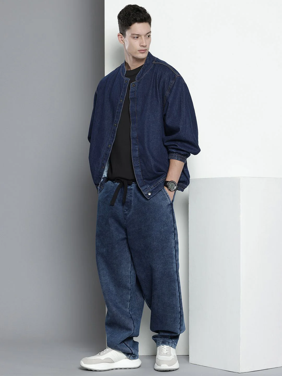 Men's Blue Loose Fit Solid Street Wear Jeans - Image 3