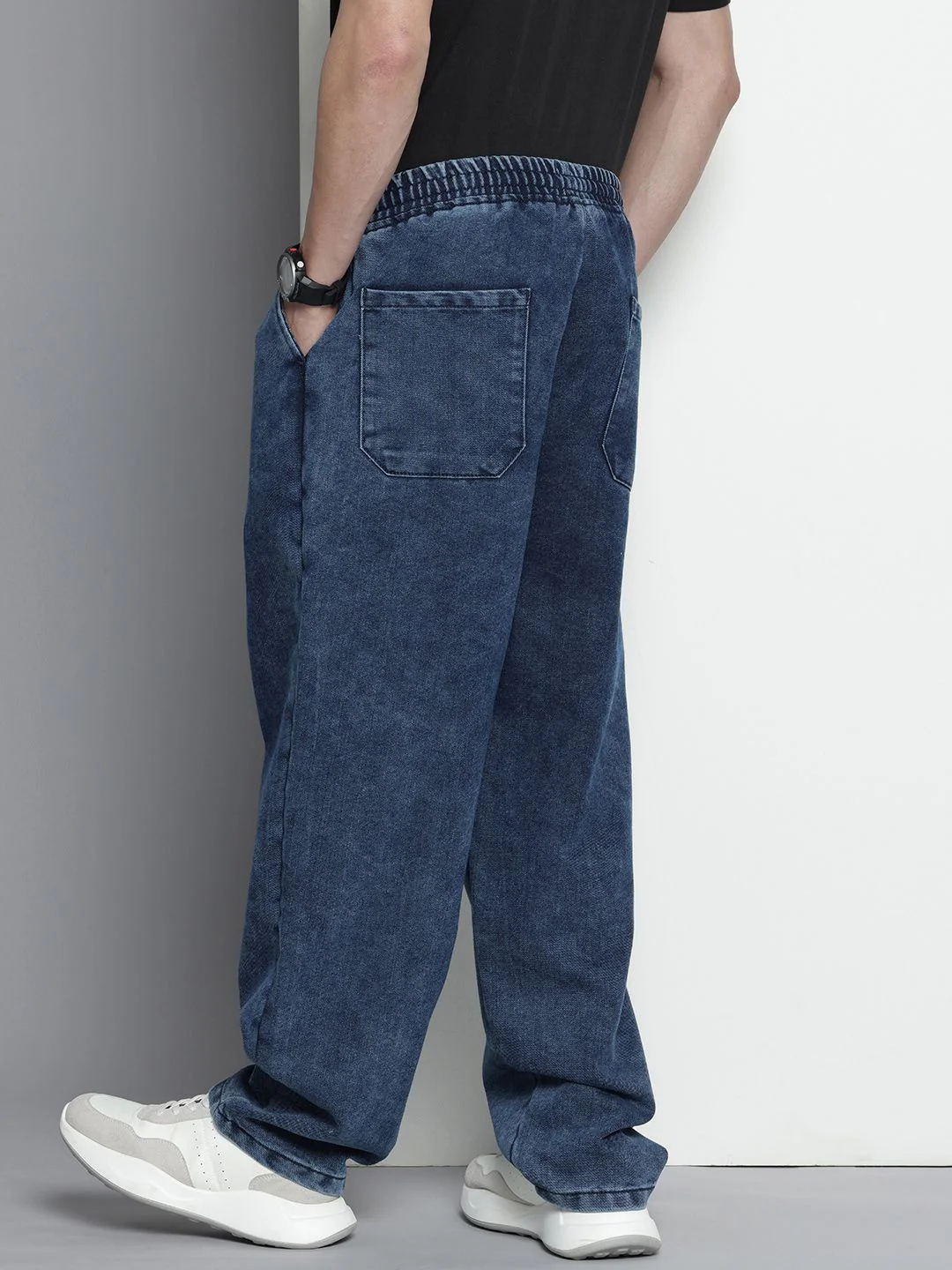 Men's Blue Loose Fit Solid Street Wear Jeans - Image 4