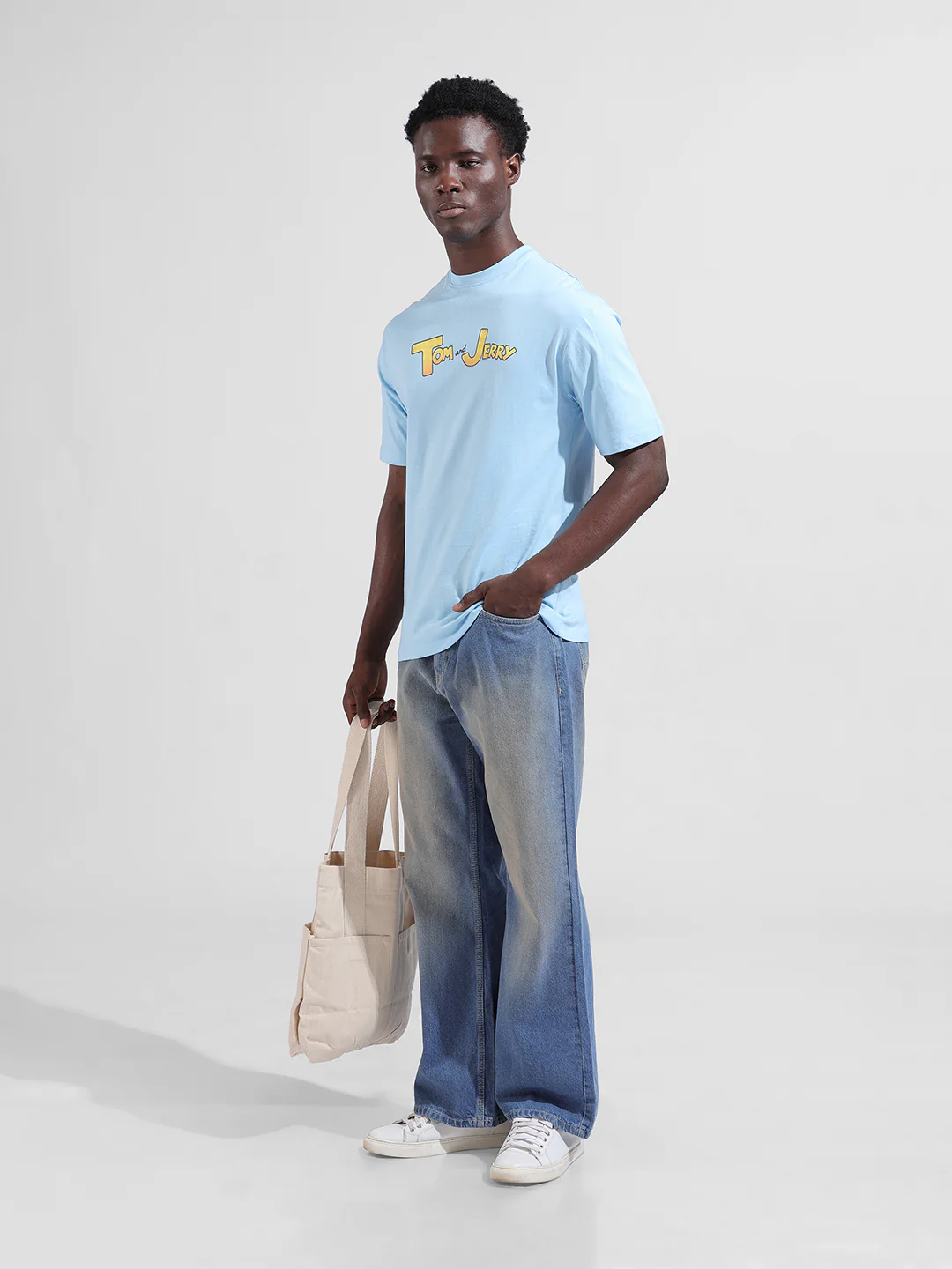 Men's Blue Loose Fit Solid Retro Wear Jeans - Image 5