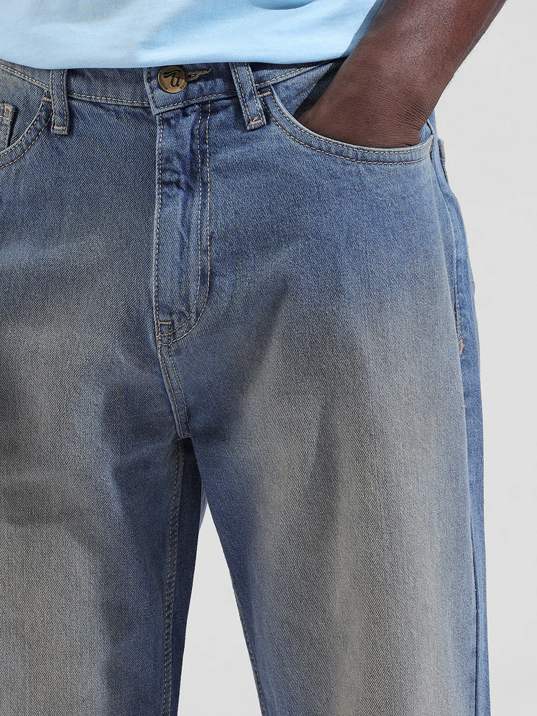 Men's Blue Loose Fit Solid Retro Wear Jeans - Image 7