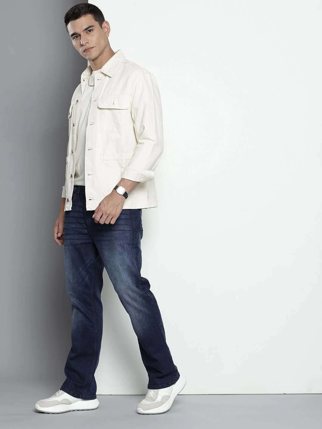 Men's Dark Blue Slim Fit Solid Casual Jeans - Image 2