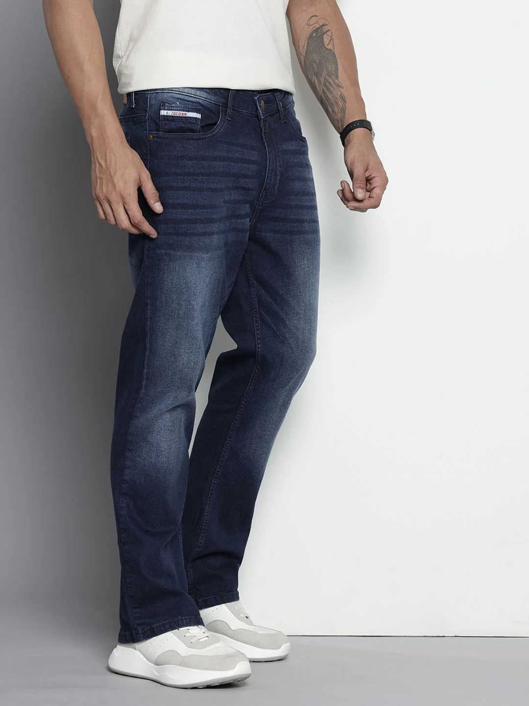 Men's Dark Blue Slim Fit Solid Casual Jeans - Image 3