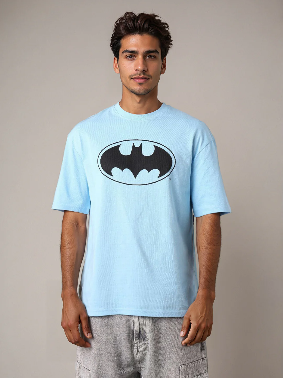 Men's Blue Boxy Fit Character Batman Printed Crew Neck T-Shirt - Image 2