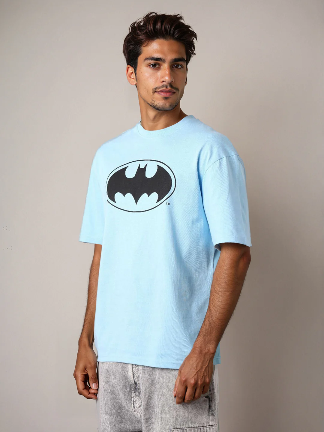 Men's Blue Boxy Fit Character Batman Printed Crew Neck T-Shirt - Image 4