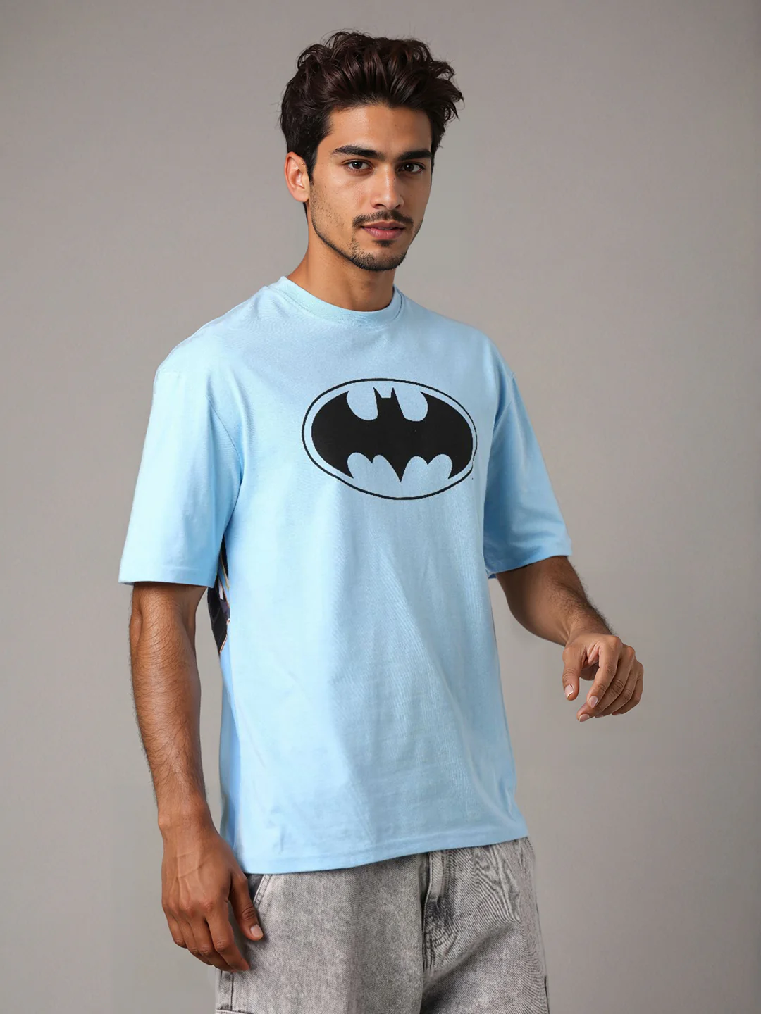 Men's Blue Boxy Fit Character Batman Printed Crew Neck T-Shirt - Image 5