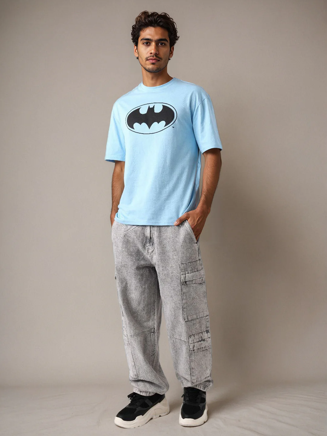 Men's Blue Boxy Fit Character Batman Printed Crew Neck T-Shirt - Image 6