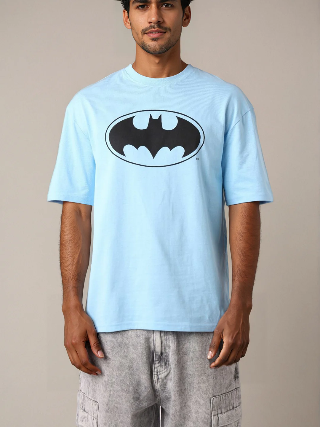 Men's Blue Boxy Fit Character Batman Printed Crew Neck T-Shirt - Image 7