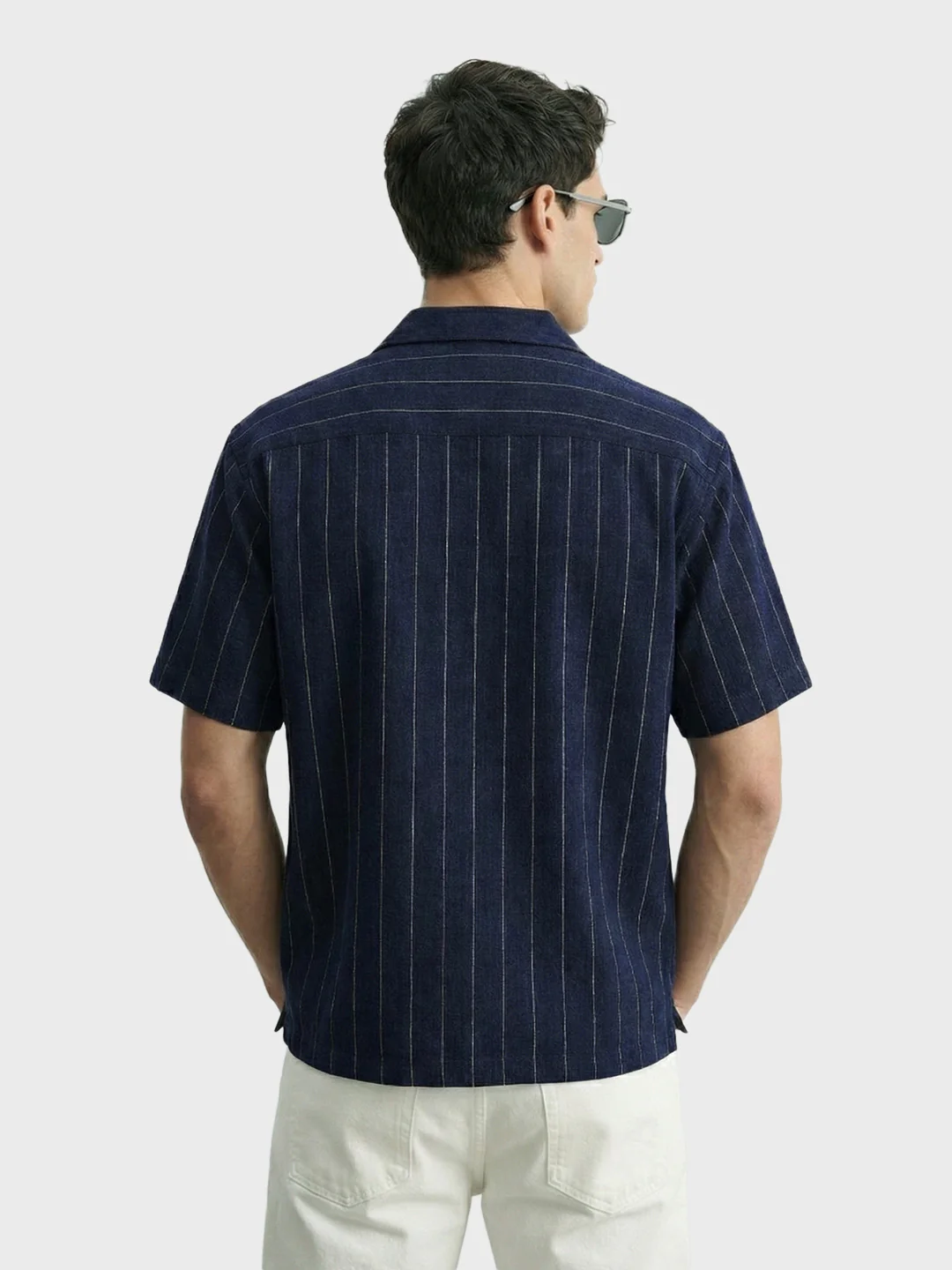 Men's Navy Blue Boxy Fit Embroided  Casual Shirt - Image 4