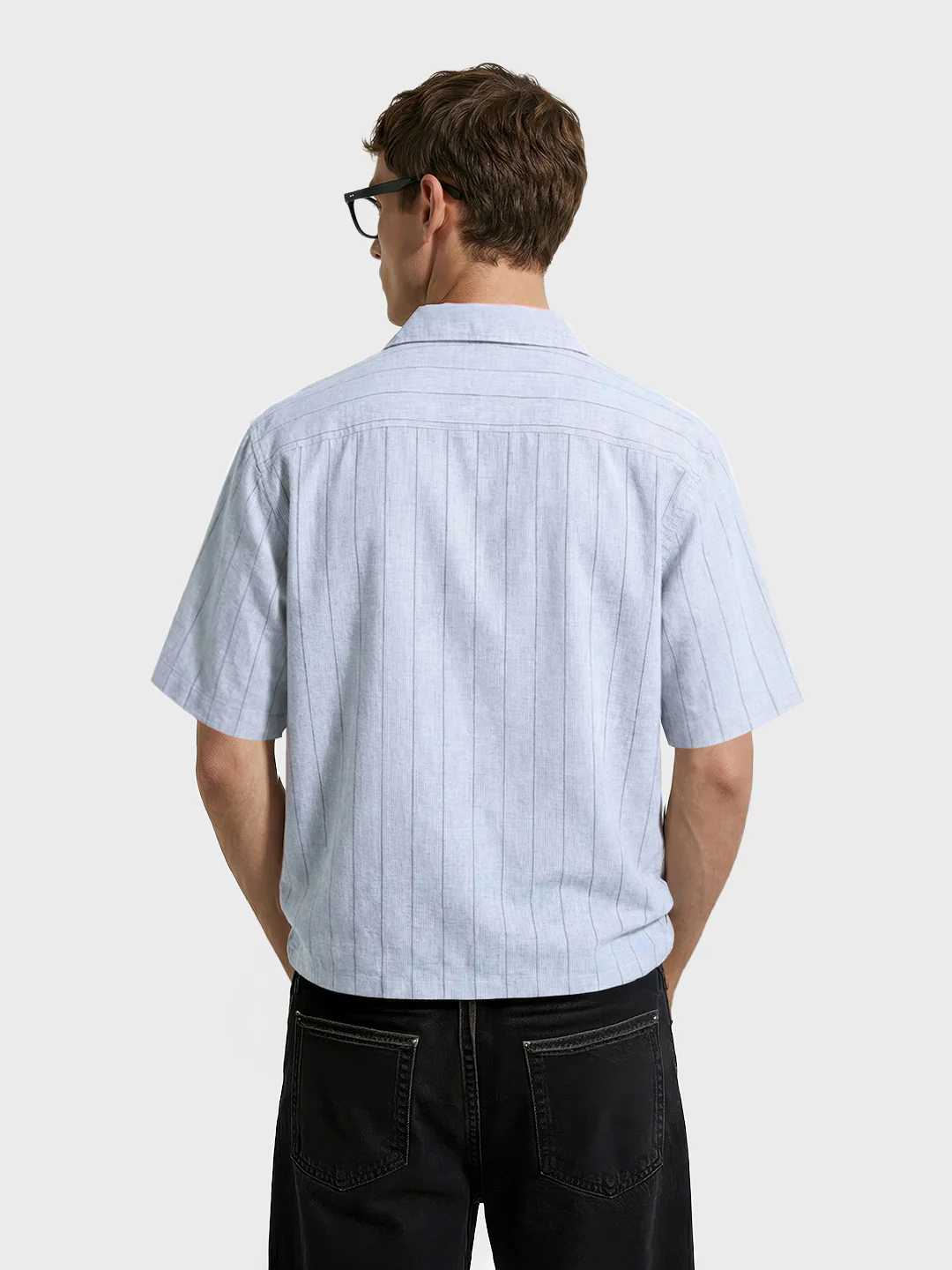 Men's Blue Boxy Fit Striped Casual Shirt - Image 3