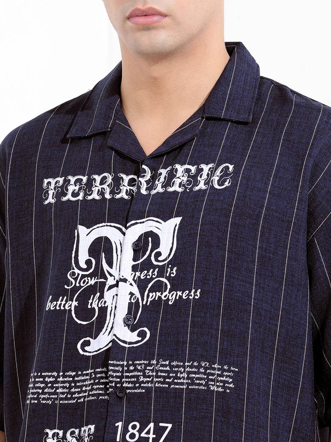 Men's Navy Blue Boxy Fit Striped Casual Shirt - Image 7