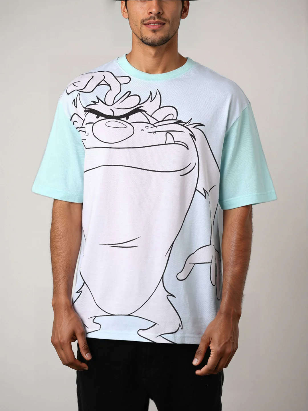 Men's Blue Boxy Fit Character Looney Tunes  Printed Crew Neck T-Shirt - Image 7