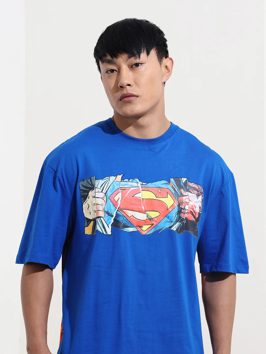 Men's Blue Boxy Fit Character Superman Printed Crew Neck T-Shirt - Image 2