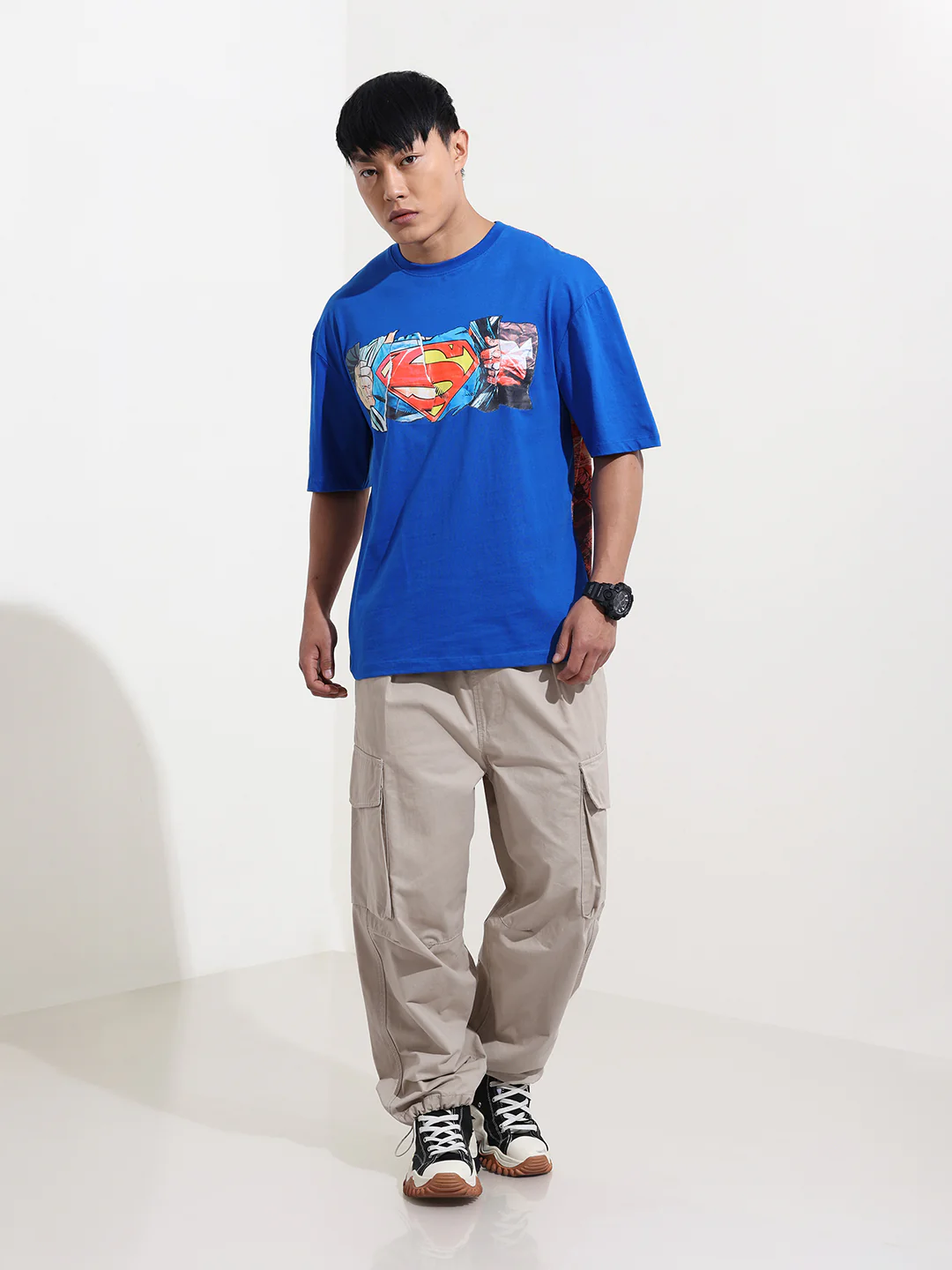 Men's Blue Boxy Fit Character Superman Printed Crew Neck T-Shirt - Image 3