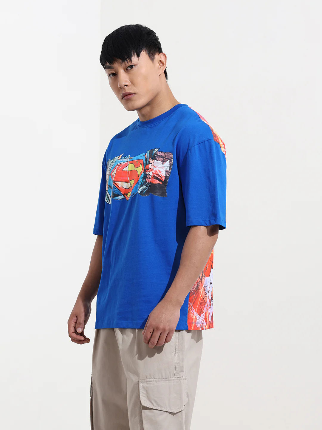 Men's Blue Boxy Fit Character Superman Printed Crew Neck T-Shirt - Image 4