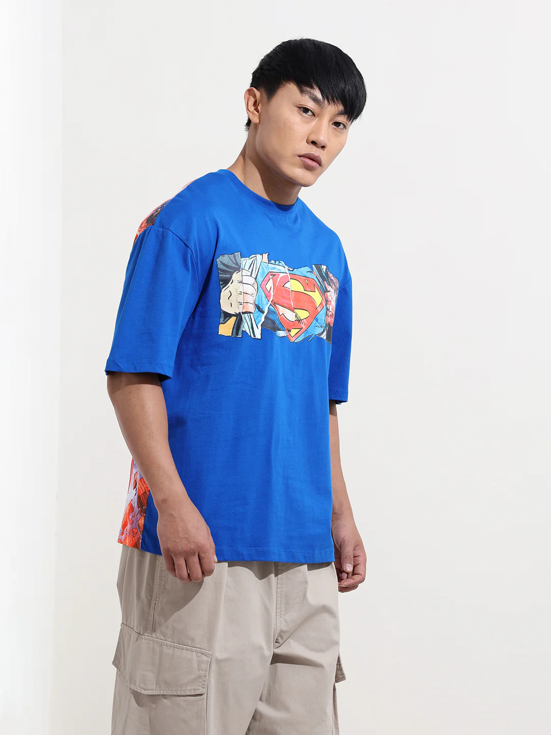 Men's Blue Boxy Fit Character Superman Printed Crew Neck T-Shirt - Image 5