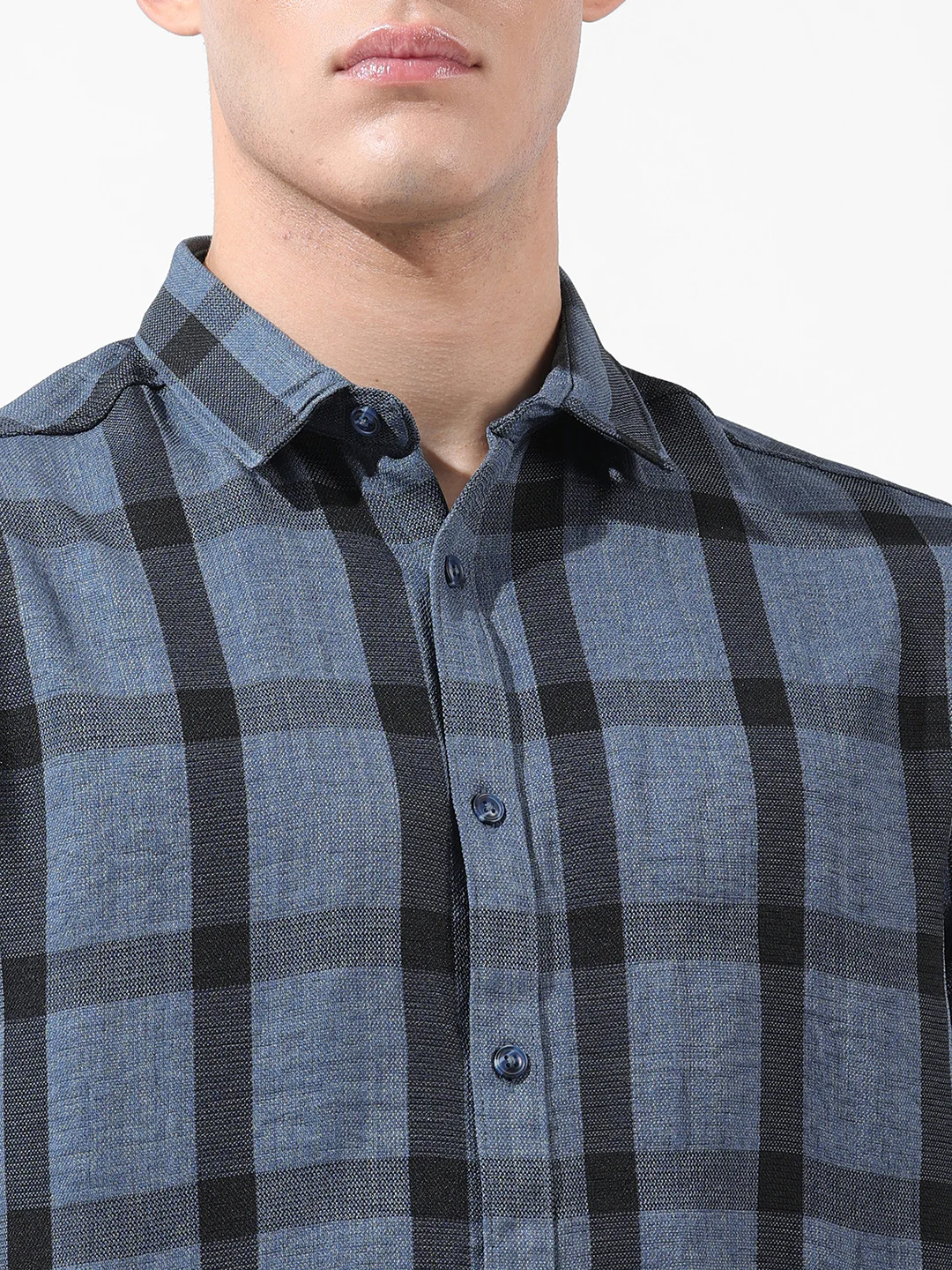 Men's Blue Regular Fit Checked Casual Shirt - Image 3