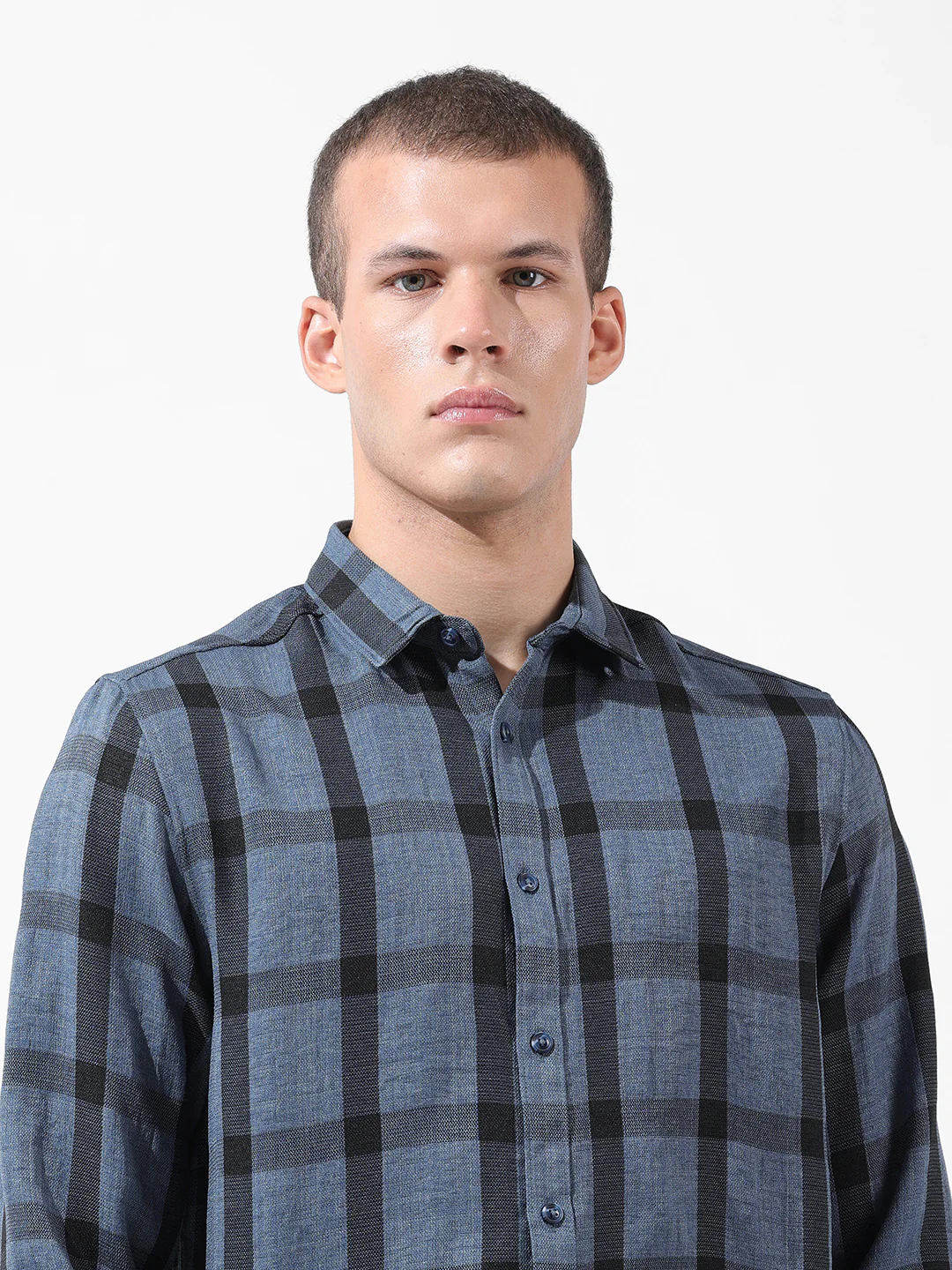 Men's Blue Regular Fit Checked Casual Shirt - Image 6