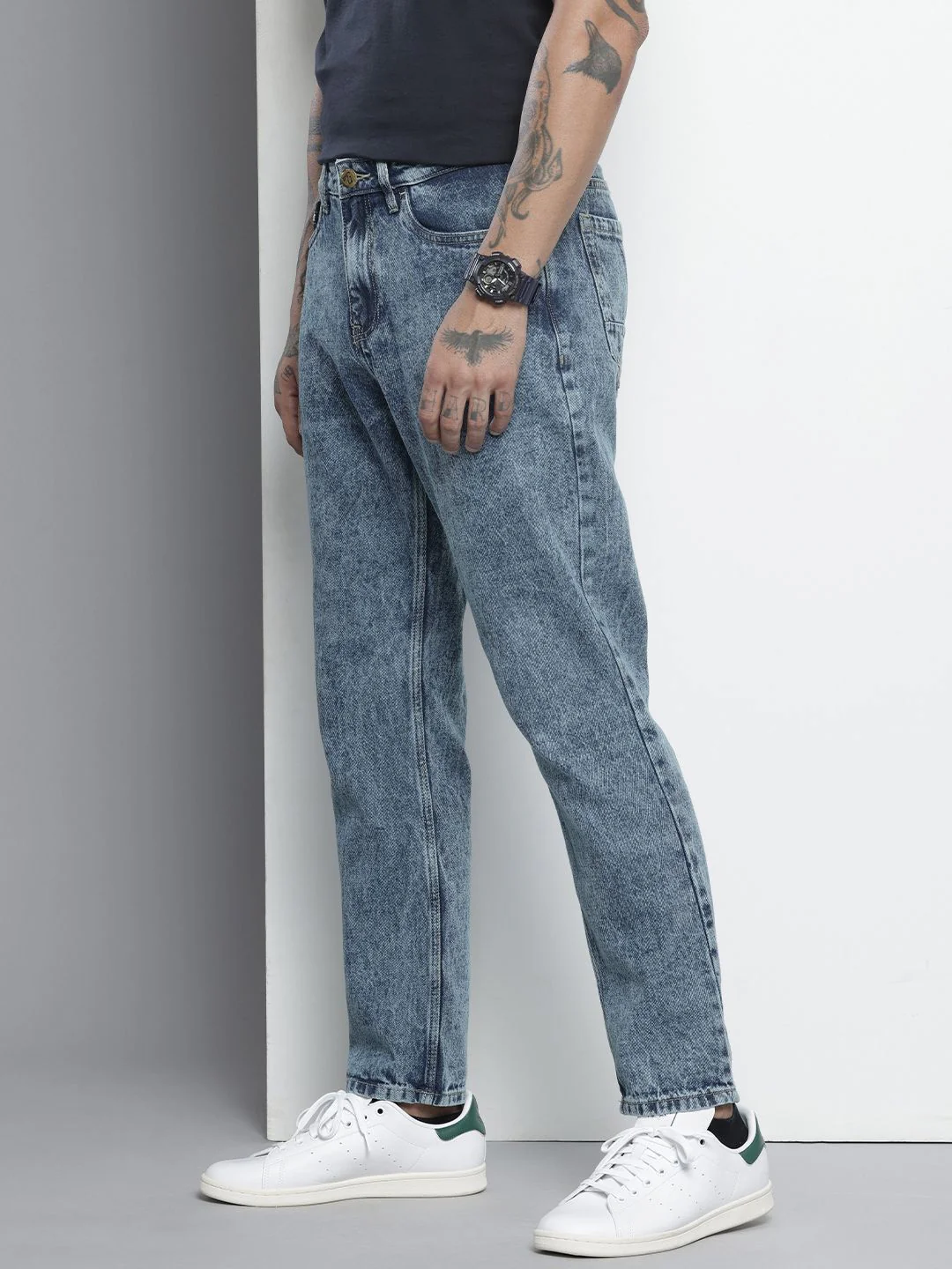 Men's Blue Dad Fit Solid Casual Jeans - Image 3