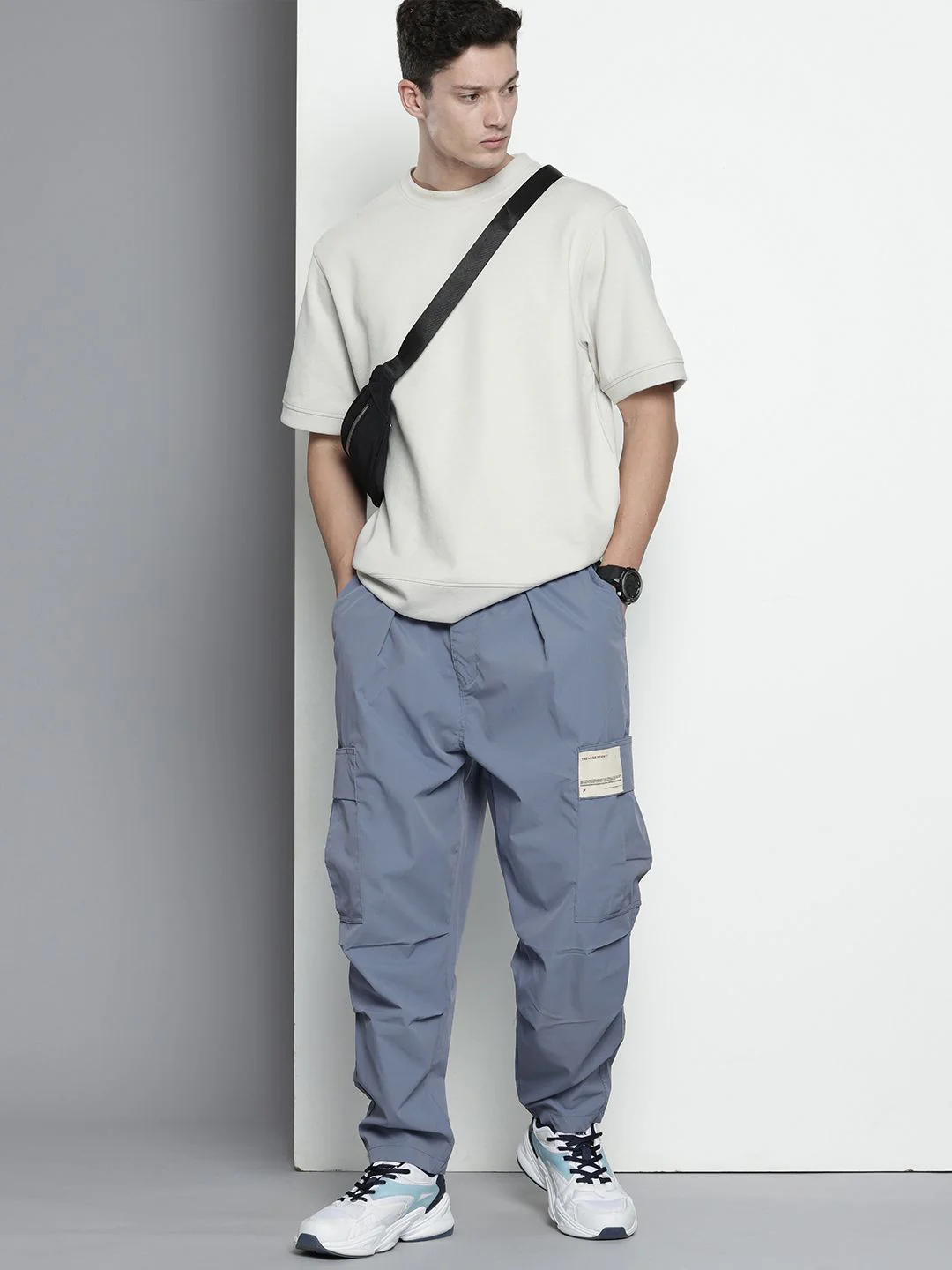 Men's Elemental Blue Loose Fit Textured Utility Cargo - Image 3