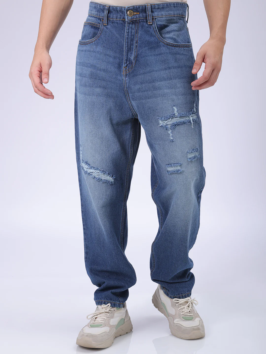 Men's Blue Loose Fit Solid Casual Jeans - Image 2