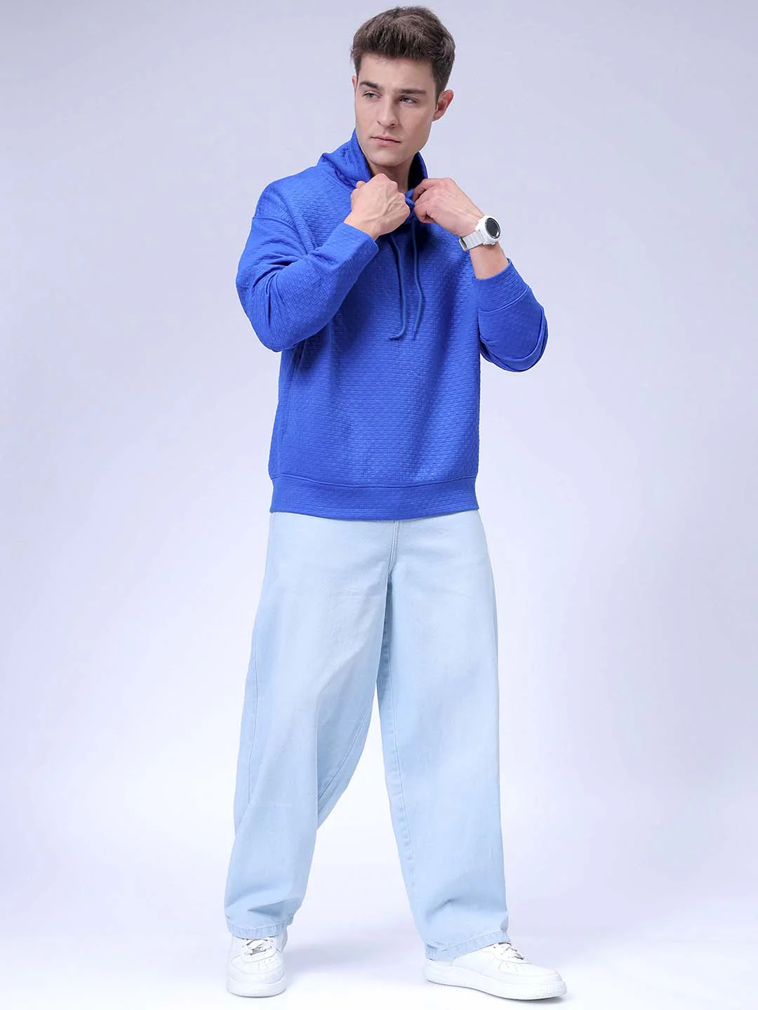 Men's Galactic Cobalt Relaxed Fit Solid Street Wear Sweatshirts - Image 4