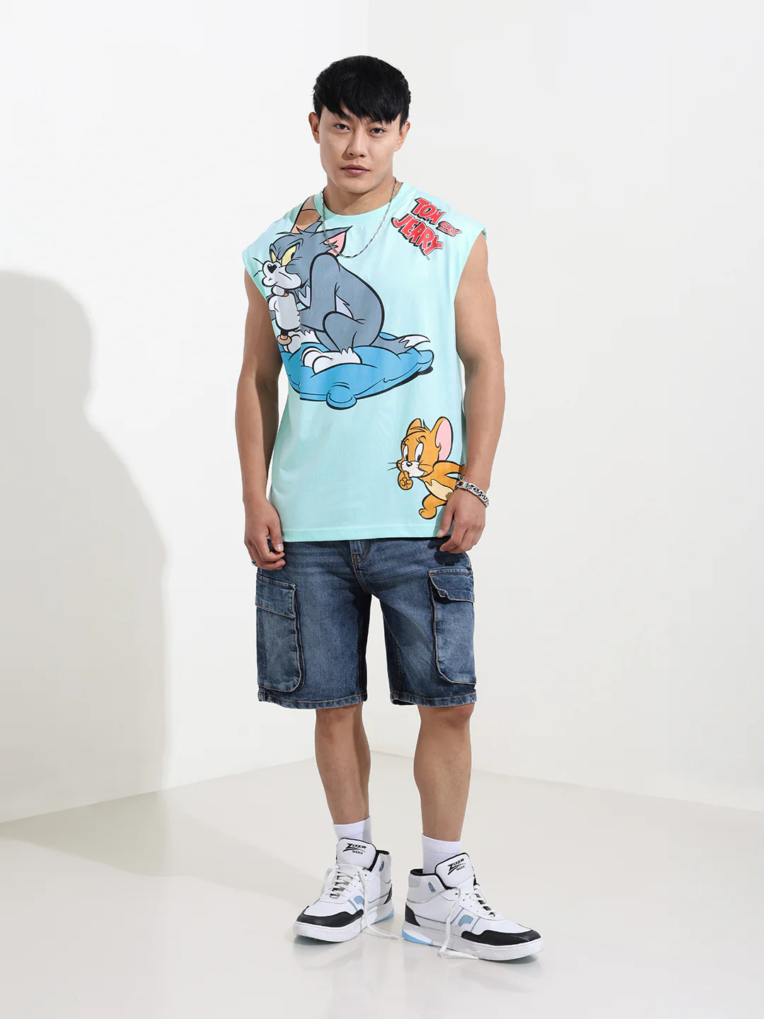 Men's Blue Oversized Tom&Jerry Character Merchandise T-Shirt - Image 2