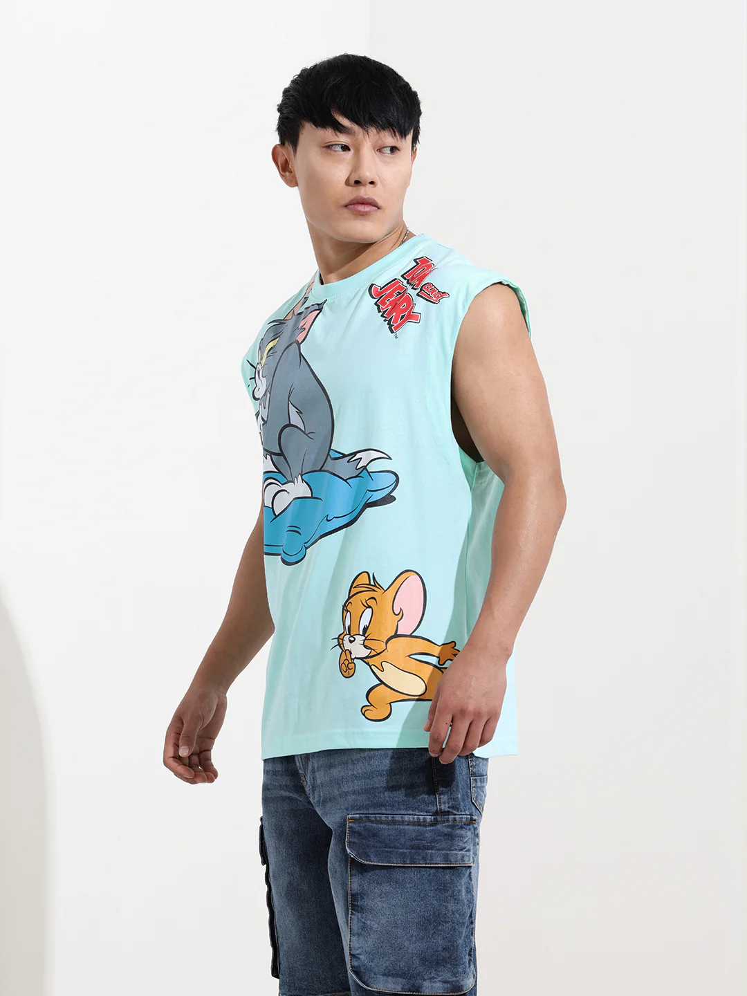 Men's Blue Oversized Tom&Jerry Character Merchandise T-Shirt - Image 3