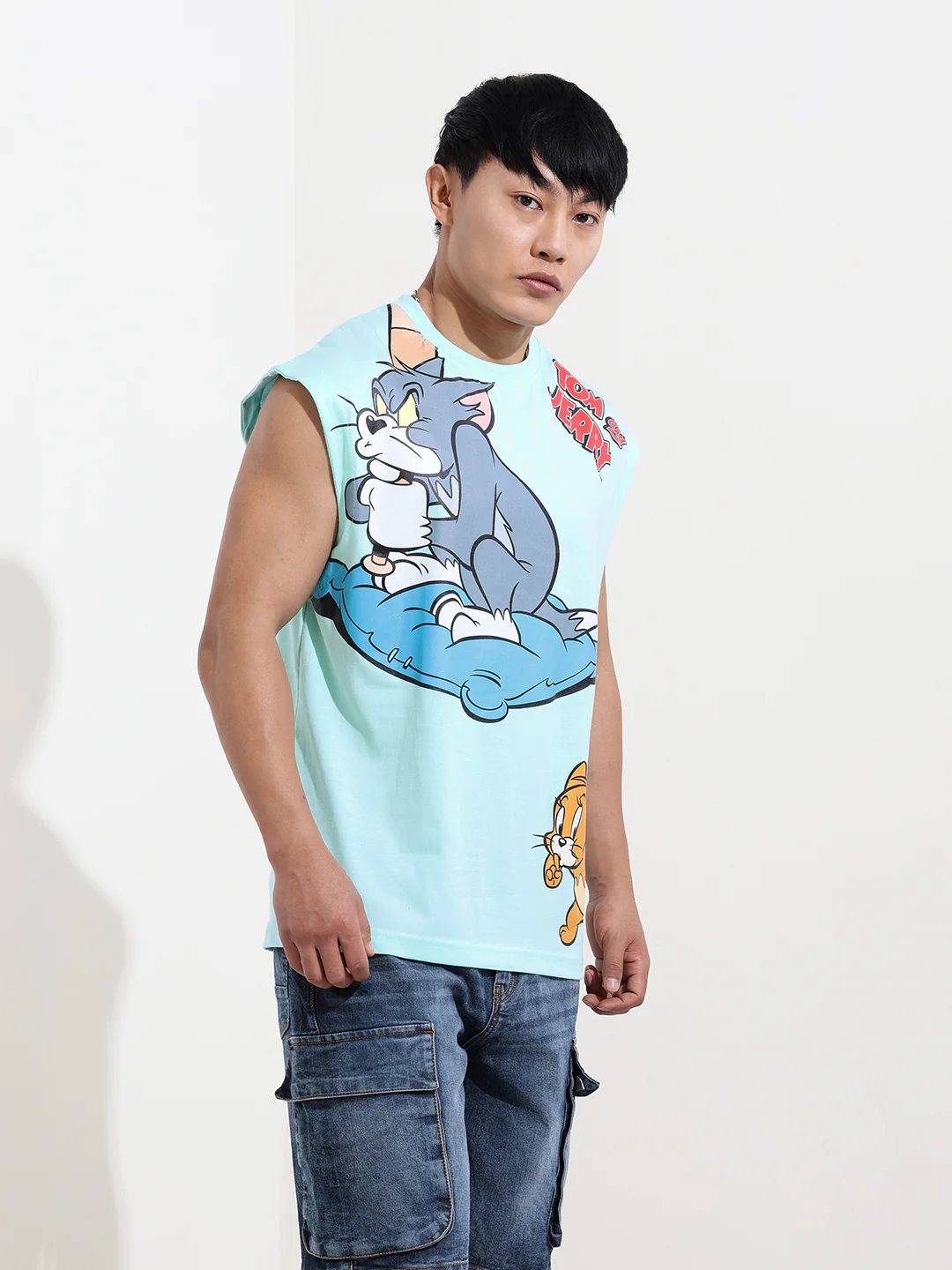 Men's Blue Oversized Tom&Jerry Character Merchandise T-Shirt - Image 4