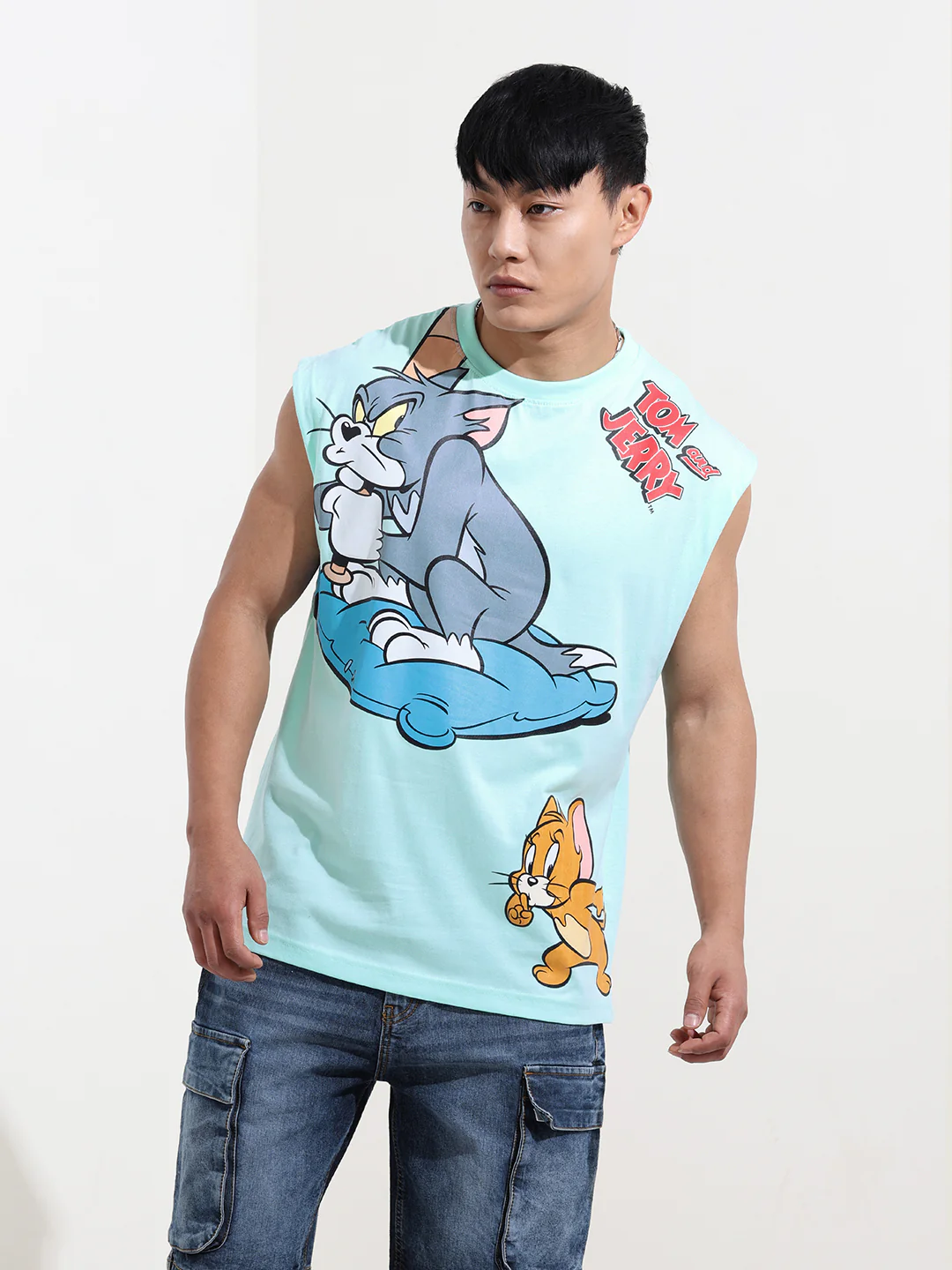 Men's Blue Oversized Tom&Jerry Character Merchandise T-Shirt - Image 6