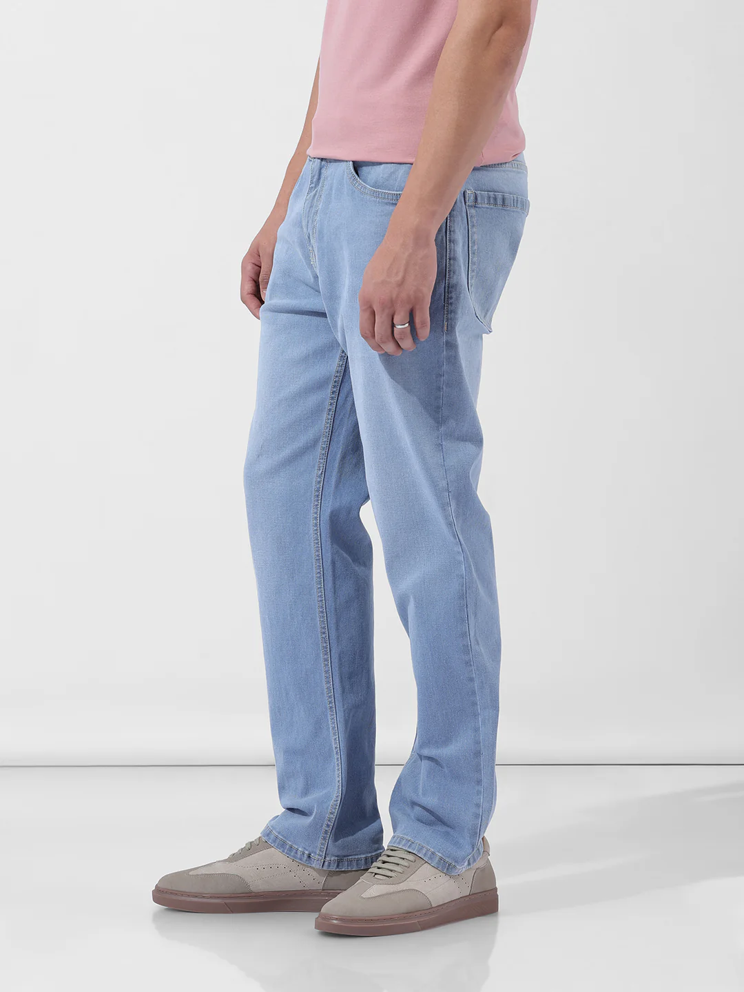 Men's Light Blue Regular Fit Solid Casual Jeans - Image 2