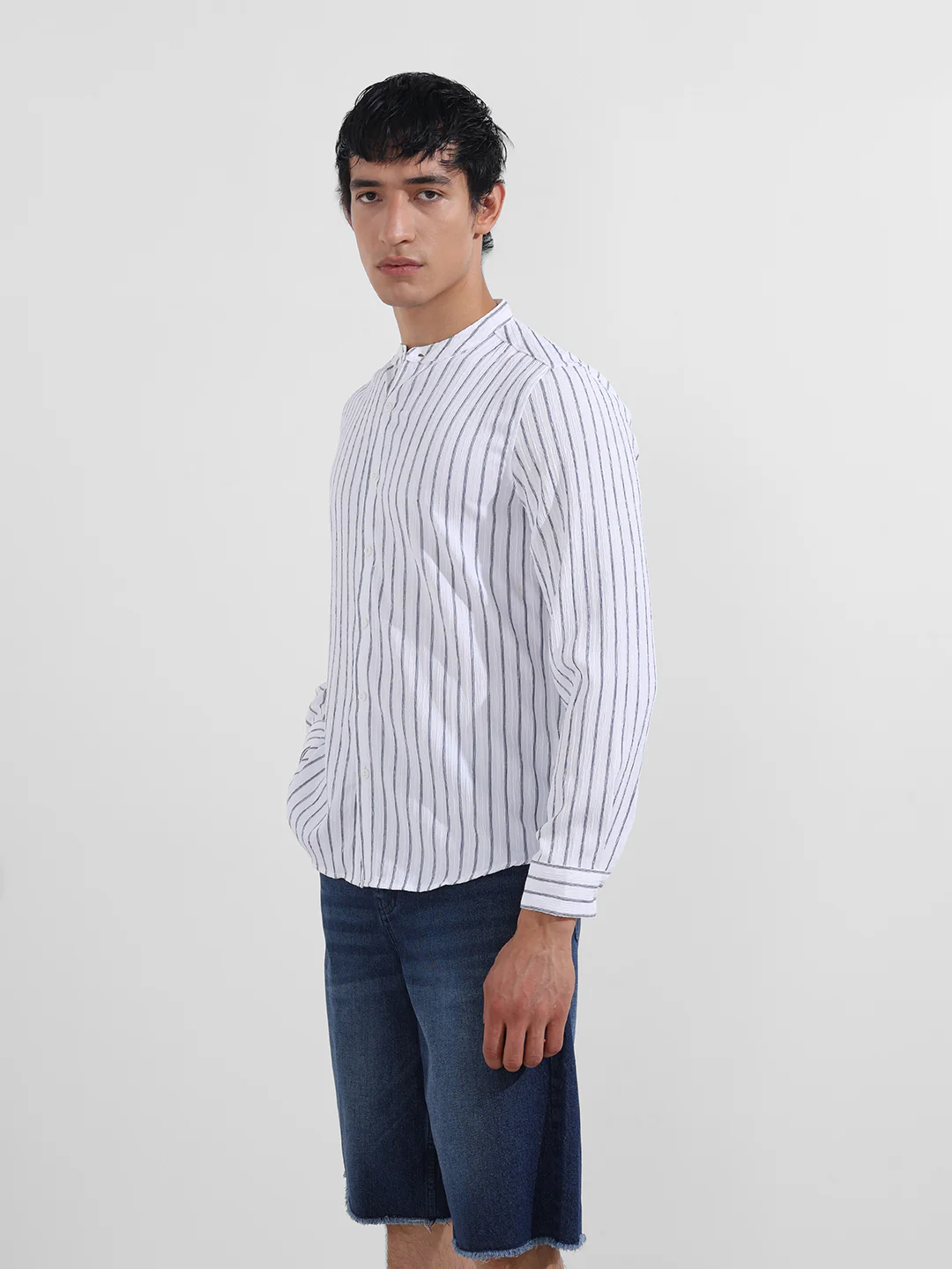 Men's Blue Regular Fit Striped Casual Shirt - Image 4