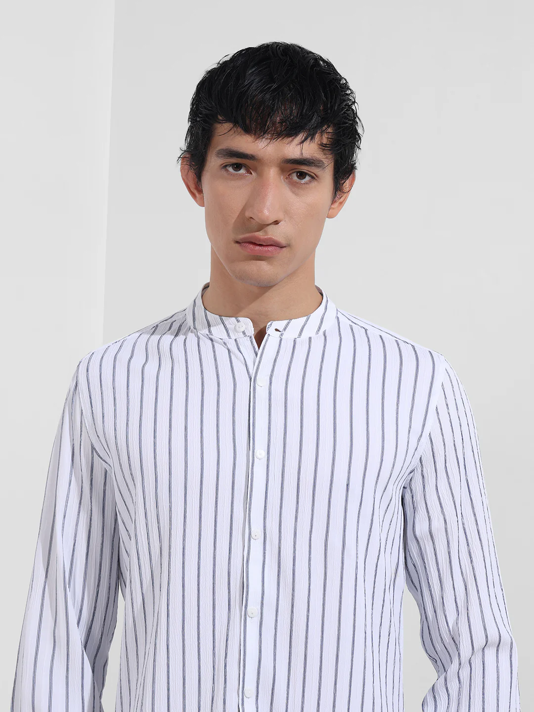 Men's Blue Regular Fit Striped Casual Shirt - Image 5