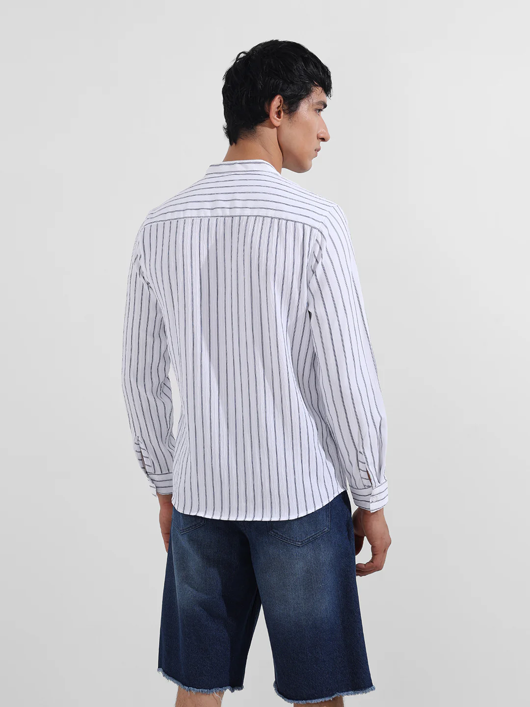 Men's Blue Regular Fit Striped Casual Shirt - Image 6