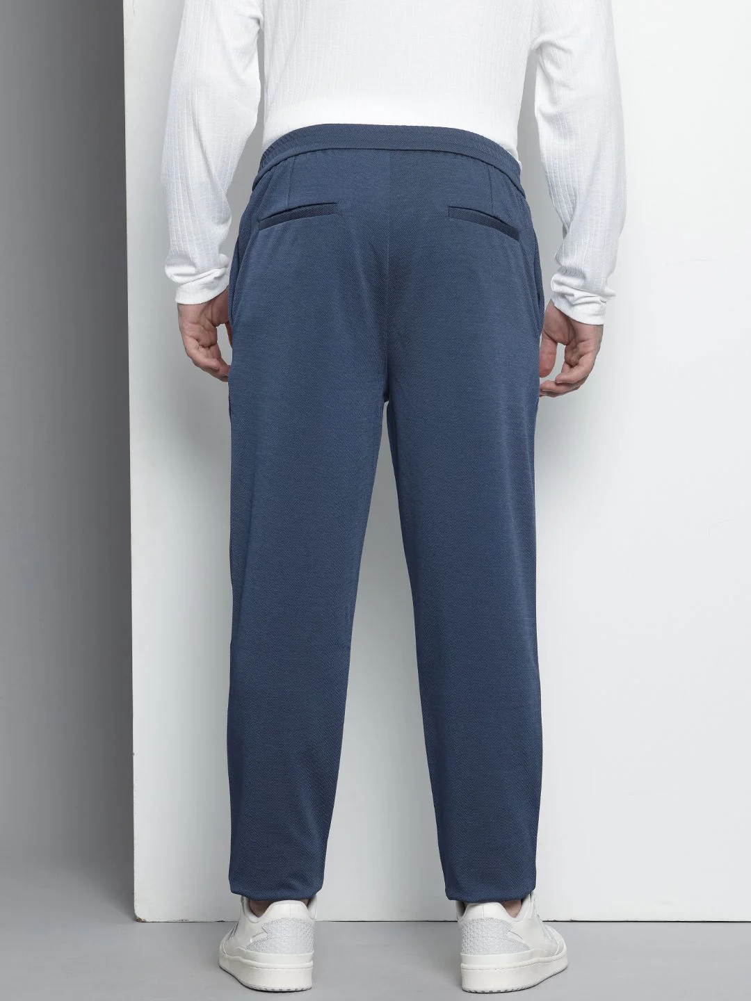 Men's English Blue Regular Fit Solid Casual Chinos - Image 4
