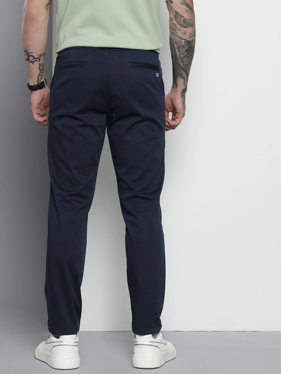 Men's Navy Blue Regular Fit Solid Casual Chinos - Image 3